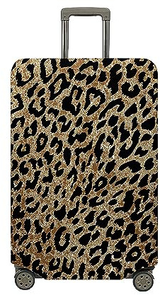 Highdi Leopardenmuster Kofferschutzhülle, 3D Elastisch Kofferhülle, Staubdichte Reisekoffer Hülle, Waschbar Koffer Schutzhülle, Kofferhülle mit Reißverschluss (braun,L (26-28 Zoll))