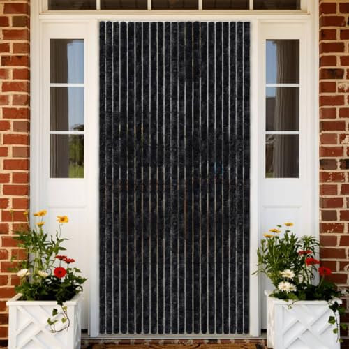 qohoio Fly Curtain Anthracite 100x200 cm Chenille,Curtains Door Fly Screen Curtain For Doorways Window Decorations Room Divider