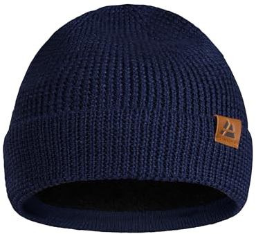 DANISH ENDURANCE Merinowolle Mütze mit Fleece, Warme Wintermütze, Stretchy & Bequem, Unisex, Beanie für Damen & Herren, Blau, Einheitsgröße