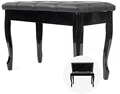 CAFIEDR Klavierhocker mit Fester Höhe, Klavierbank, Klavierhocker mit atmungsaktivem und wasserdichtem Lederkissen, 76 x 35 x 49 cm, Schwarz, Teak