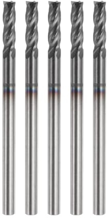 HARFINGTON 5pcs Carbide Square Nose End Mill Bit 3/32 Cut Dia 4 Flutes TiAlN Coated Milling Cutter for Hardened Steel Metal (3/32 Shank 9/32 Cut Length 1-1/2 Long 30 Degree Helix)