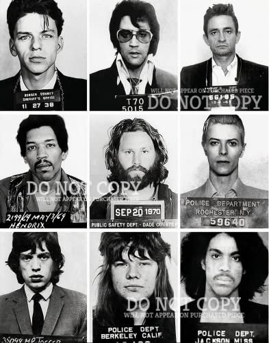 Fotografía de Mugshot de música famosa de 11 x 14 pulgadas – Maravilloso collage de fotos de taza – Los nombres más famosos en la música – Juego de fotos raras – Impresión artística de póster