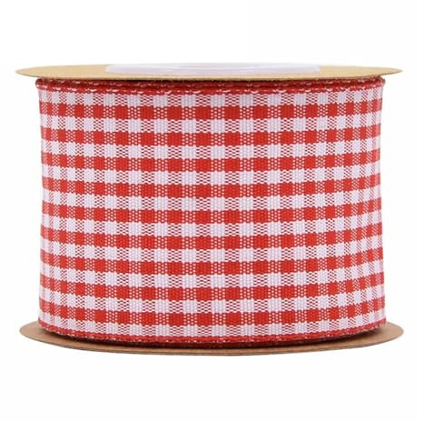 BrightGlow Karoband 5 M Weihnachten Geschenkband Gingham Band Weihnachtsbänder zum Basteln Plaid Ribbon Dekoband Kariertes Band für Geschenk DIY Bastelkuchen Weihnachten Party Deko Rot 38mm