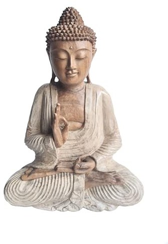 Windalf Meditierender Happy Buddha Buddha 50 cm Feng Shui Deko Holz Figur Handarbeit Holz