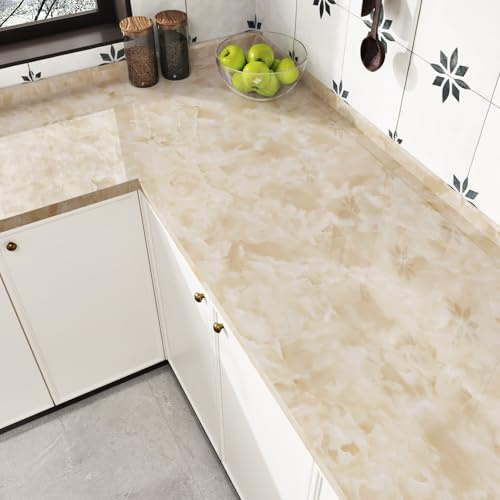 HotDecor Beige Küchentapeten Abwaschbare Marmor Tapete