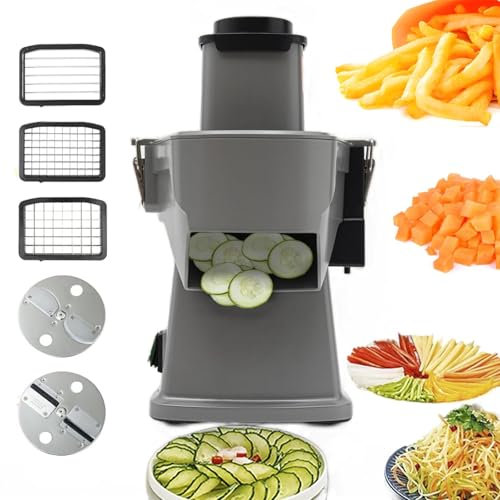 RSQQL Cortadora y rebanadora eléctrica de Verduras 4 en 1, procesadora Comercial for Cortar, triturar, rebanar y Cortar en Tiras, cortadora eléctrica de Papas Fritas con Cuchilla reemplazable.