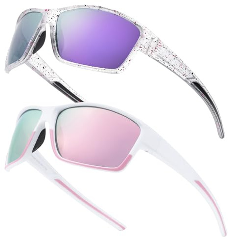 SIPHEW 2 Stück Damen Sportbrille Sonnenbrille polarisierte Fahrradbrille UV400-Schutz Laufbrille Sunglasses zum Rennrad Radfahren Fahrrad Laufen