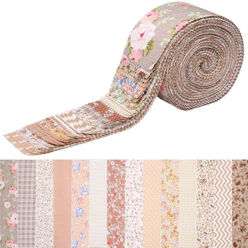 42 Stück Jelly Roll Stoff, 6,3 x 50,8 cm, florale Stoffquadrate Patchwork-Tuch, weiche Baumwollstoffe, vorgeschnittene Streifen für DIY Quilten, Basteln und Nähen