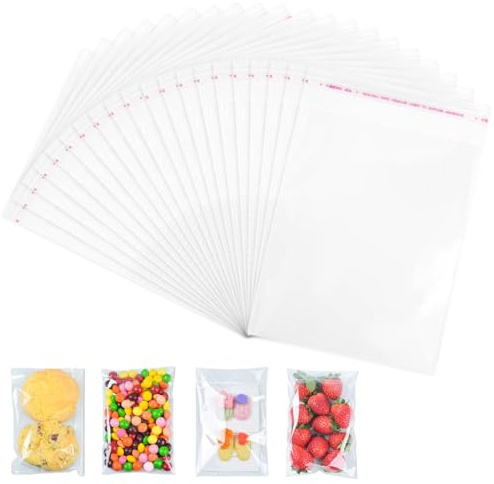Vylro 200 Stück Cellophantüten Selbstklebend,für Süßigkeiten Keksen Schmuck | 13x19cm Kleine Zellophantüten,Transparente Plastiktüten Selbstklebend,Transparente Klebeverschluss Cellophan Beutel