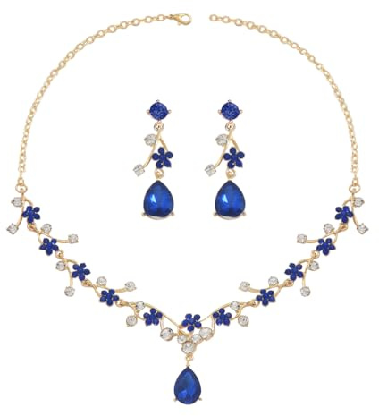 Gkaopi Juego de Joyas para Mujer Lágrima Cristal Collar Pendientes Joyería Juego Floral Rhinestone Conjunto Nupcial para Boda, Novia, Dama de Honor
