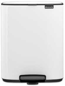Brabantia Bo Pedal Cubo de basura 12L (blanco), papelera cocina con diseño compacto y sistema de apertura con pedal, cubo basura reciclaje con cubo extraíble, incluye bolsas PerfectFit