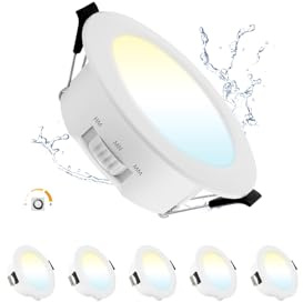 Grebeam LED Einbaustrahler 230V Dimmbar, 9W LED Spots Dimmbar Ultra Slim Einbautiefe 28mm, Warmweiß Neutralweiß Kaltweiß, IP44 Spots Deckenleuchten für Wohnzimmer, Ø95-105mm Loch, 5er Set