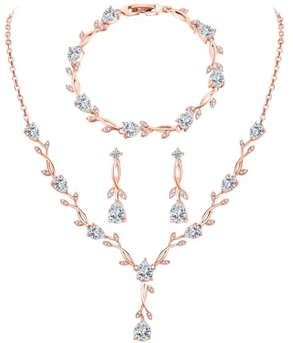 EPVOA Hochzeit Schmuckset für Damen, Halskette Armband Ohrringe Set mit Zirkonia, Liebes Geschenk Brautschmuck Hochzeit für Braut Brautjungfer
