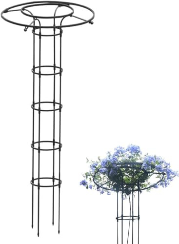 Treillis obélisque de jardin pour plantes grimpantes, colonne de support en métal pour roses et légumes, pergola noire, 120 cm, parfaite pour fleurs et fruits