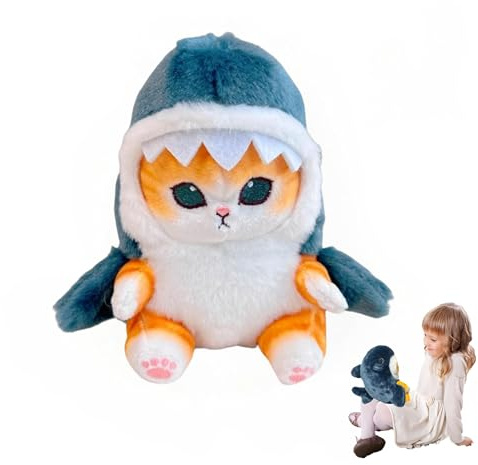 LAIBUY Cute Shark Cat Plush Doll - Soft Stuffed Animal Doll,Lovely Fat Shark Kitten Plushies,Perfect Pillow for Fans' Birthday Gifts