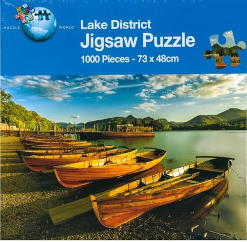 1000 Piece Jigsaw Puzzle – Lake District Wooden Boats on Water with Mountain Scenery – Landscape Puzzle for Adults – UK Countryside Scene with Lakes and Hills – Large 73 x 48cm Puzzle World