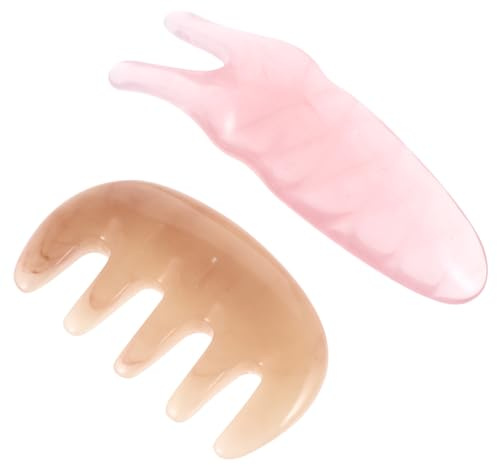 OUNONA Peine Multifuncional Masajeador de Cabeza y Tenedor Raspador 2 Piezas Set Rosa, Herramienta Guasha Acupresión para Cuidado Facial y Relajación del Cuero Cabelludo