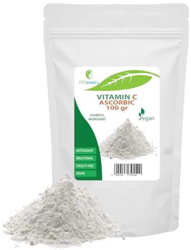 Vitamine C (acide ascorbique) - 100 g - Utilisation dans les lotions, toniques, crèmes, sérums, masques, produits anti-âge, soins solaires et après-soleil, produits éclaircissants pour la peau