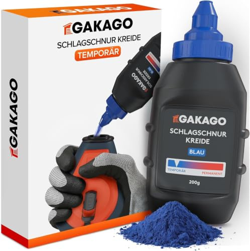 Gakago Schlagschnur Nachfüll-Kreide Blau 200g temporär - Schlagschnurkreide für Markierschnur & Farbschnur – Leicht abwaschbare Markierungen für Bau & Garten