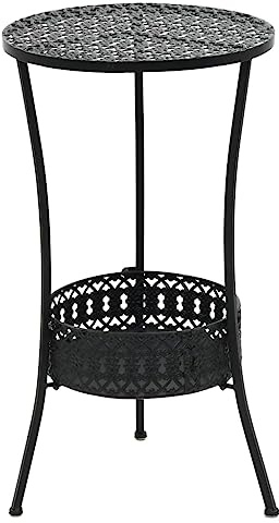 Teenpull Bistrotisch Schwarz 40x70cm Metall, runder Gartentisch mit Ablage, Kleiner Beistelltisch für Balkon, Terrassen Kaffeetisch im Vintage-Look