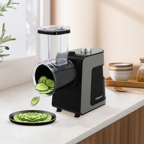 Mandoline électrique multifonction et râpe à fromage avec 10 lames de tambour interchangeables - Robot de cuisine pour râper, râper et couper les fruits, les légumes, le fromage et les noix