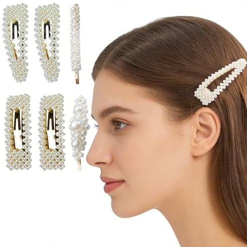 YISAIKR Perlen-Haarspangen für Frauen und Mädchen, elegante handgefertigte Haarspangen, Haarspangen, Bobby-Pins, Weißgold, Haarschmuck für tägliches Styling, Hochzeiten und Partys, 6 Stück