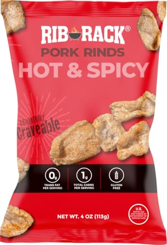 Rib Rack Pork Rinds Hot & Spicy 4 oz (Pack of 6)