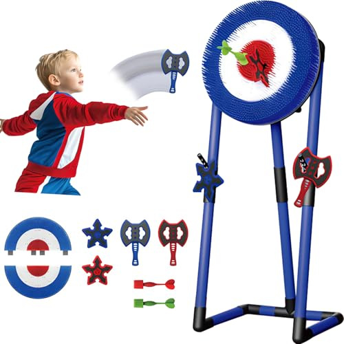 Ensemble de jeu de hache 3 en 1 avec jetée de hache et fléchettes de pelouse pour s'amuser en plein air, comprend 2 haches, 2 fléchettes six étoiles et un cadre robuste pour une soirée de jeu en