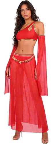 inhzoy Dam magdans kostym en-axel crop top kjol bälte och trosa orientalisk indisk dans kostym karneval halloween festival