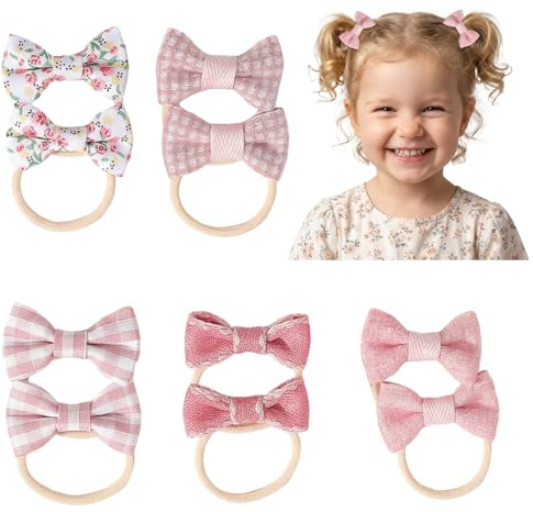 10 st Hårband för Baby, Rosett Hårsnoddar för Småbarn Mjuka Elastiska Ponytail Holders för Flickor och Spädbarn (Rosa)
