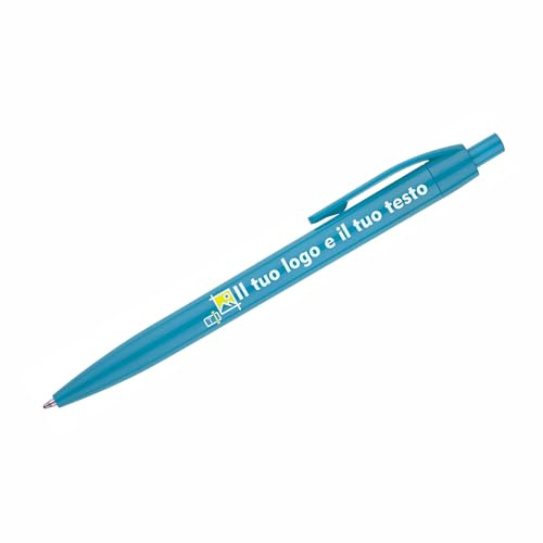 100 Penne Personalizzate con Logo e Testo, Gadget e Regali Promozionali Aziendali per Eventi, Fiere, Uffici e Hotel (Azzurro)