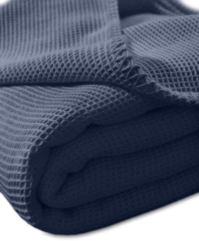 Kneer 9152232 La Diva Waffelpique-Decke mit Ziersticheinfassung 220/240 cm, Marine