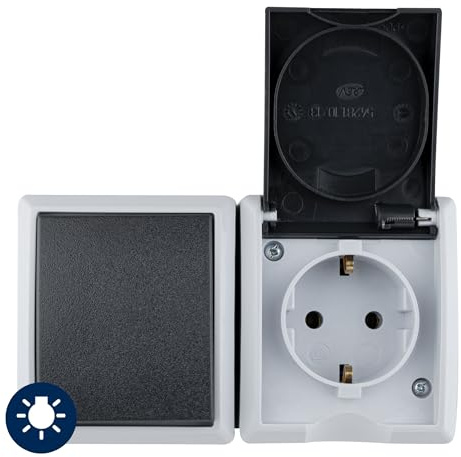 REV AquaForm, Steckdose - A/W Schalterkombi, IP44, zweipolig, Aufputz, waagrecht, grau