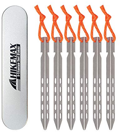 tripmas Ultraligero Titanio estacas para Tienda de campaña (Mangos piquetas para Tienda de campaña (Forma en V Diseño con Reflectante Pull Cords – Incluye Funda de Nailon