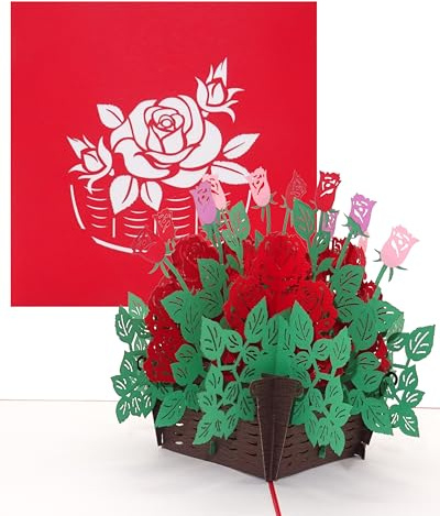 Pop Up Karte „Rote Rosen 3D Geburtstagskarte & Hochzeitskarte - Blumenkarte mit Umschlag zu Hochzeit und Geburtstag