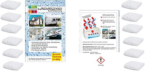 Vani 12 x 400 Gramm (4E) Luftentfeuchter Nachfüllpack Vliesbeutel XXL Box Granulate Nachfüllen Raumentfeuchter + gratis Microfasertuch 30 x 30 cm