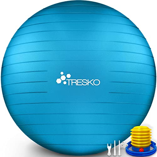 TRESKO® Palla da Ginnastica a Prova di Strappo | Palla da Seduta | Palla da Yoga | con Pompa | 300 kg | Blu | 65cm
