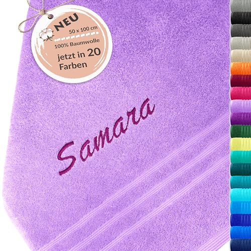 Lashuma Handtuch Lila - Flieder, London Handtuch Bestickt mit Namen, Frottee Sporthandtuch 50x100