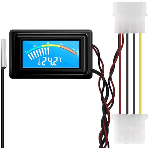 KETOTEK Thermomètre numérique LCD, Moniteur de température avec sonde étanche 50℃-110℃ pour ordinateur refroidissement de l'eau PC Aquarium Voitures Terrariums, Prise 4 broches DC 4V-25V