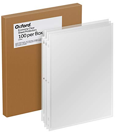 Oxford Sheet Protectors, Clear Finish, Top Load, Letter Size Plastic Sleeves, Reinforced 3 Hole Punch for Binders, Sheets for 3 Ring Binder, 100 per Box (33267)