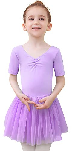 Tancefair Kinder Ballettbekleidung Ballettkleid Mädchen Kurzarm Balletttrikot Ballettanzug Tanzkleid Tanzbody mit Rock Tütü