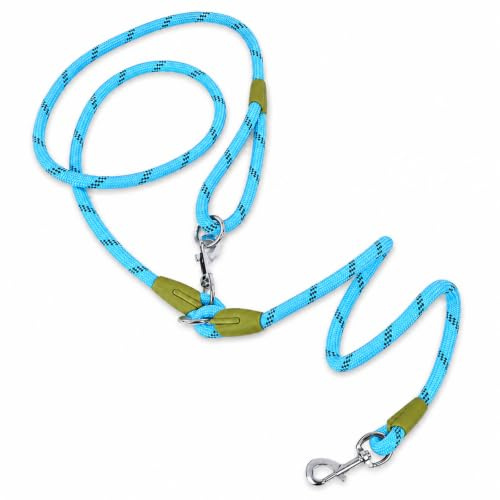 Laisse Mains Libres pour Chien en Bandoulière, Idéale pour Course, Randonnée et Marche – Nylon Robuste Réfléchissant, Boucle Anti-nœud 360° – pour Chiens Moyens et Grands(Bleu)