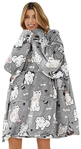 Sacebeleu Decke Hoodie Sweatshirt | Flauschige Sherpa TV-Decke mit Ärmeln | Oversized Kapuzen Pullover Kuscheldecke mit Känguru Tasche | Flanell Fleecedecke | Einheitsgröße für Damen,Herren