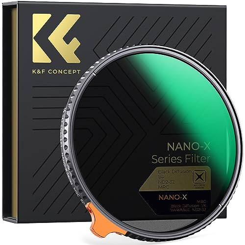 K&F CONCEPT 82mm 1/4 Black-Mist & Variable ND2-32 Filters, Multi-functional Black Diffusion Adjustable ND 2-in-1 Filters Neutral Density for DSLR Lens