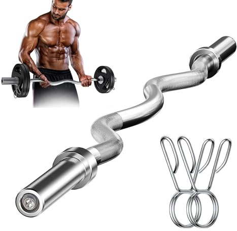 Nisorpa Barre d'haltérophilie de 119,4 cm avec poignée antidérapante et 2 colliers à ressort, barre de bouclage pour biceps pour musculation, musculation, musculation