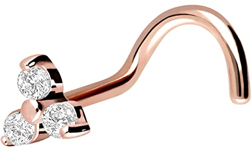 PIERCINGLINE Chirurgenstahl Nasenstecker Spirale KRISTALLBLUME Nasenpiercing Nostril Roségoldfarben