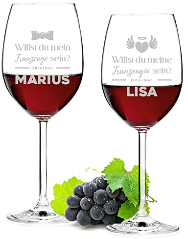 polar-effekt Leonardo Weinglas 2er-Set Personalisiert mit Gravur - 460 ml - Glas - Weinkenner und Weinliebhaber - Geschenkidee für Männer, Frauen - Motiv Trauzeuge und Trauzeugin Sein
