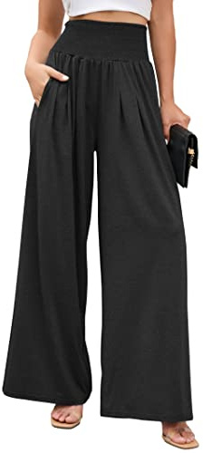 Famulily Ladies Comfy Stretch Yoga Sweatpants Trendy Smocked High Rise Wide Leg Athletic Lounge Pants Black XXL