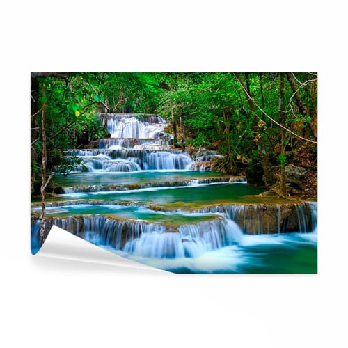 decomonkey Fototapete Wasserfall, 450x315 cm, Moderne Wald Fluss Dschungel | Thailand, Asien, Natur, Blau, Grün, Vlies, Schlafzimmer, Wohnzimmer, Tapete, Fototapeten, Tapeten, Vliestapete, Wandtapete