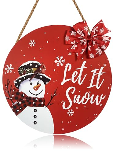 Let it Snow Dekor Schneemann Türschild Haustür Dekor Wandbehang Dekoration Weihnachten Holz Türhänger für Außenbereich Veranda Indoor 30,5 cm
